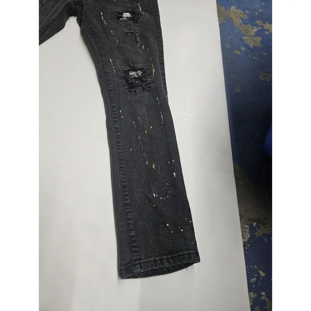 Rue21 Premium Skinny Distressed Paint Splatter Jeans Black Men's 38x32